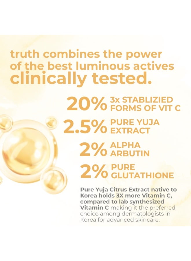 truth 진실 LUMINOUS GLOW ADVANCED KOREAN FACE SERUM VITAMIN C 20% + VITAMIN E 2% + FERULIC ACID 2% + GLUTATHIONE + ALPHA ARBUTIN + YUJA EXTRACT - Image 4